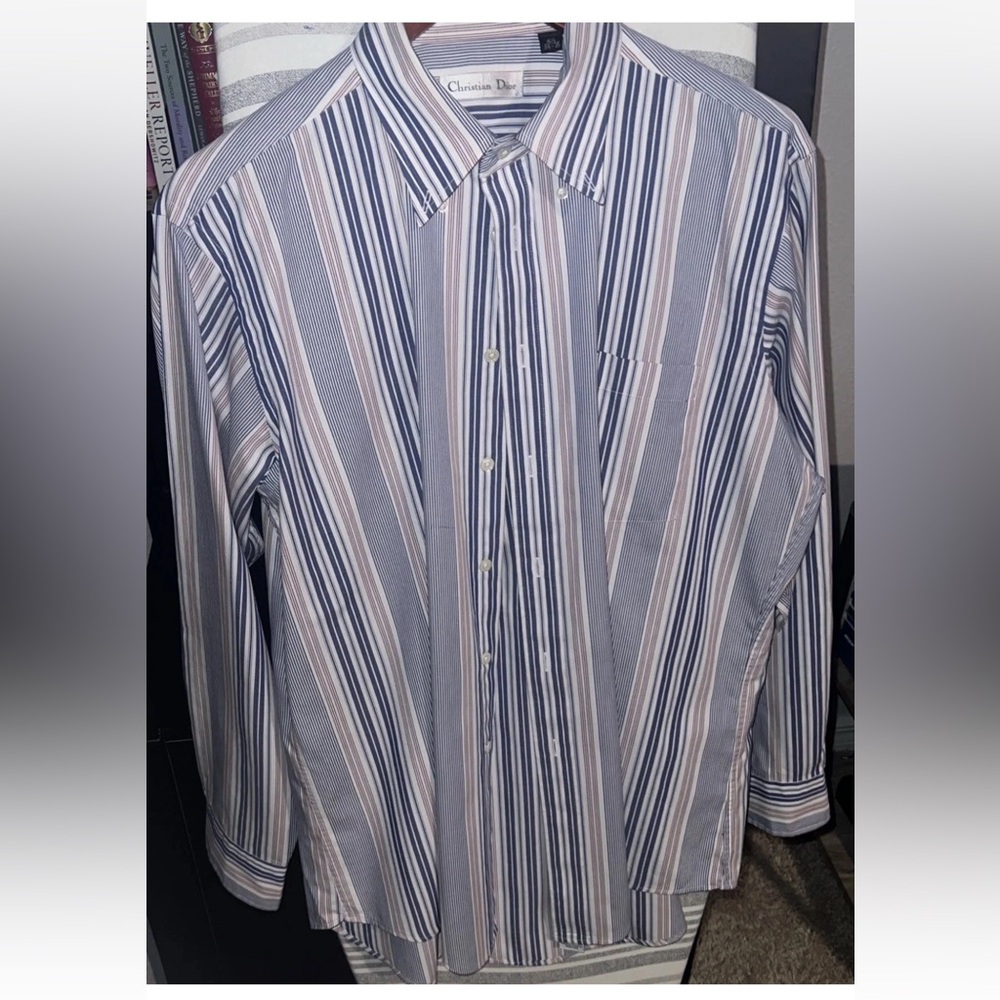 Christian Dior Men Multicolor Striped Button-Up Shirt Size 16 1/2 34-35